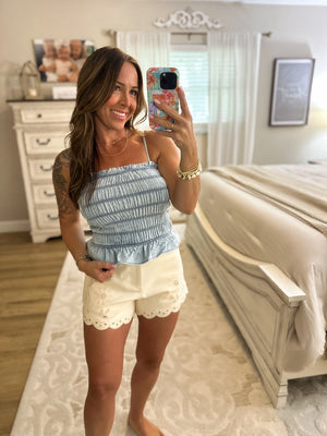 Millie Smocked Chambray Top - Light