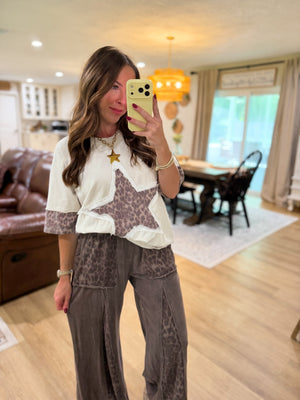 Kyleigh Leopard Lace Star Top - Ivory