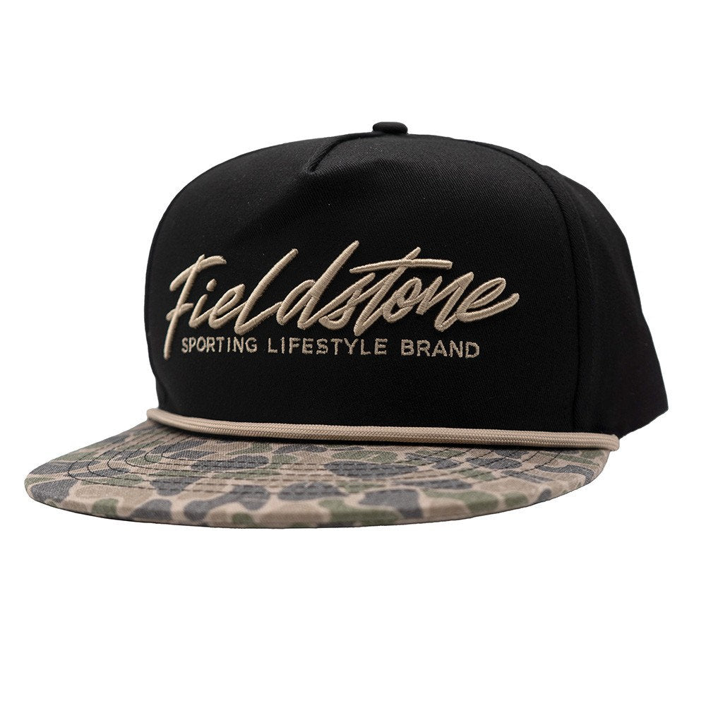 Black Camo Bill Script Logo Hat