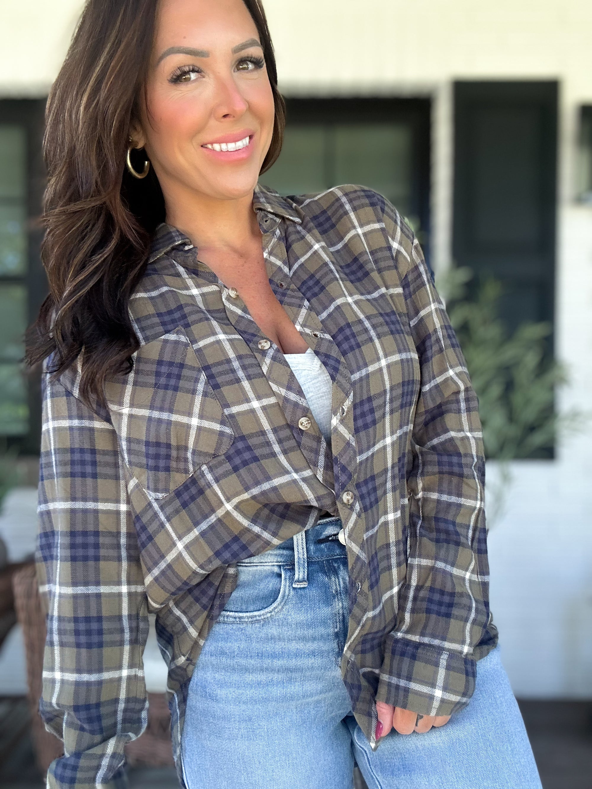 Can't Live Without You Flannel Top- Olive