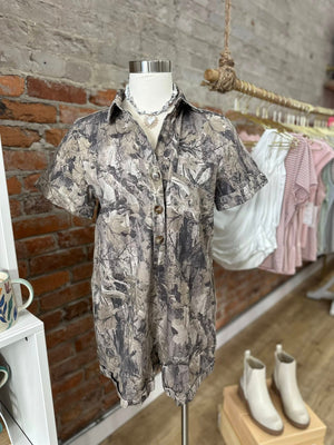 Nora Camouflage Denim Romper