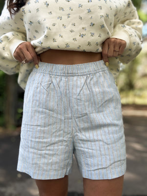 Abbie Striped Breezy Shorts - Baby Blue
