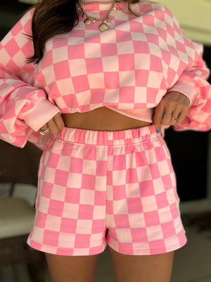 Larissa Checkered Print Shorts - Pink