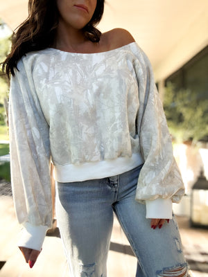 Audrina Off Shoulder Camo Sweater Top