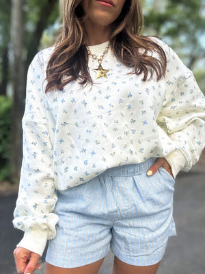 Abbie Striped Breezy Shorts - Baby Blue