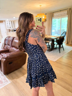 Ellie Tie Front Floral Printed Romper - Navy