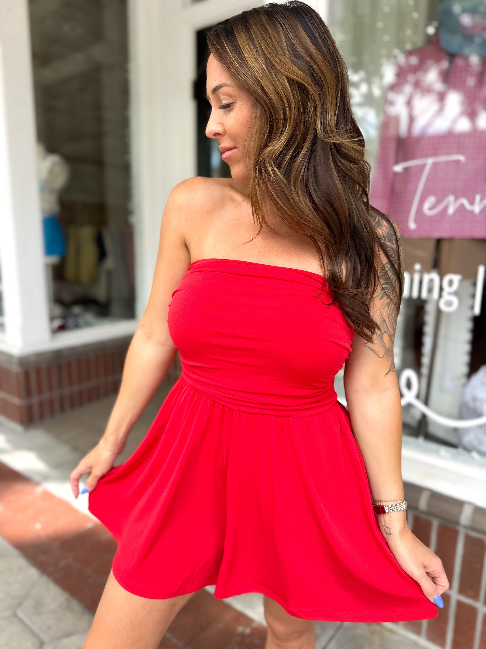 Can't Quit You Tube Top Romper - Red