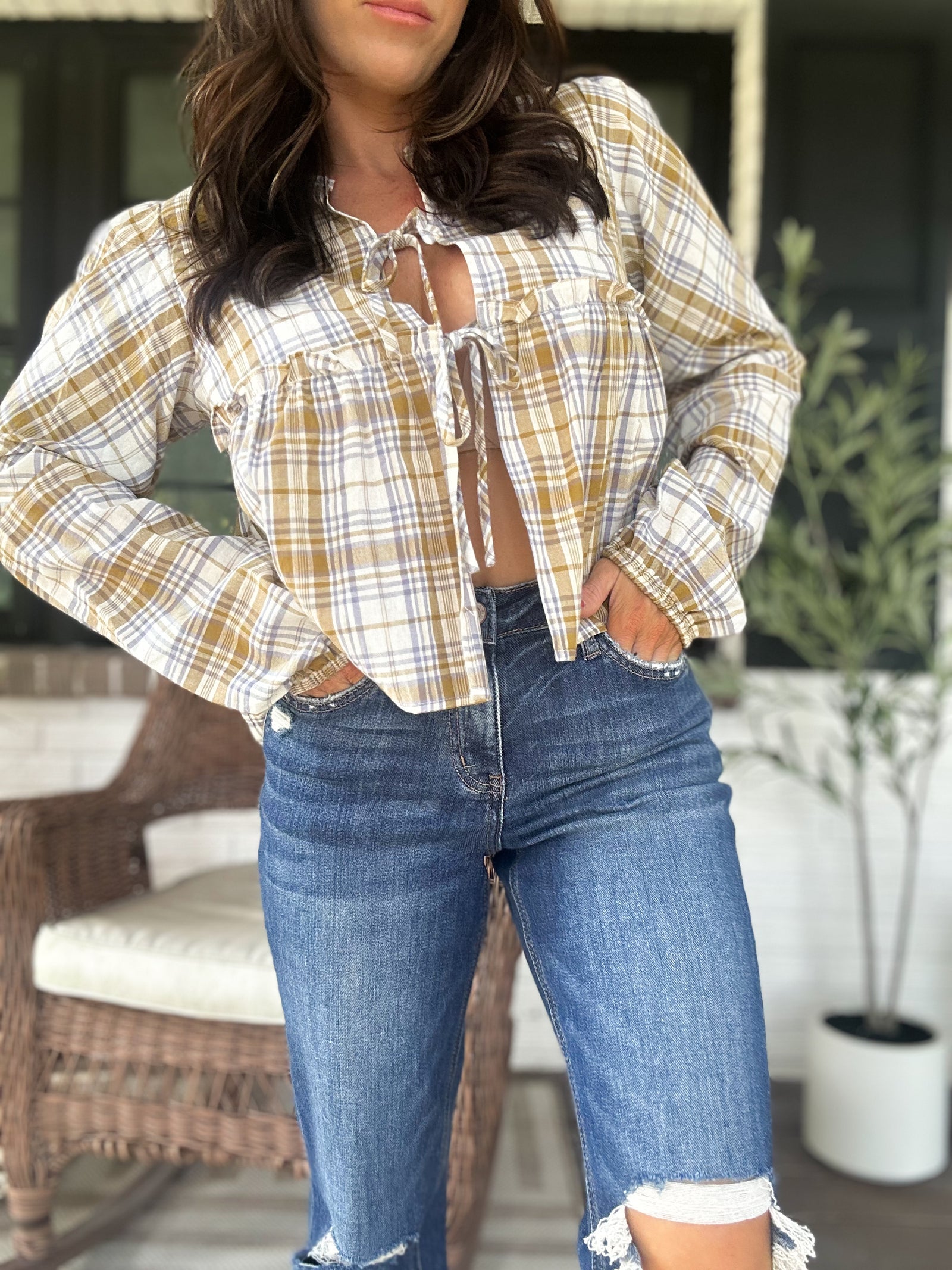 Phoebe Checkered Blouse - Olive