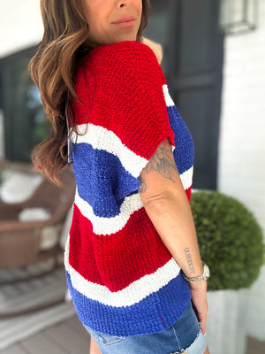 Juliana Color Block Textured Sweater Top - Red/Royal