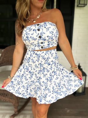 Tell Me More Blue Floral Bandeau Top