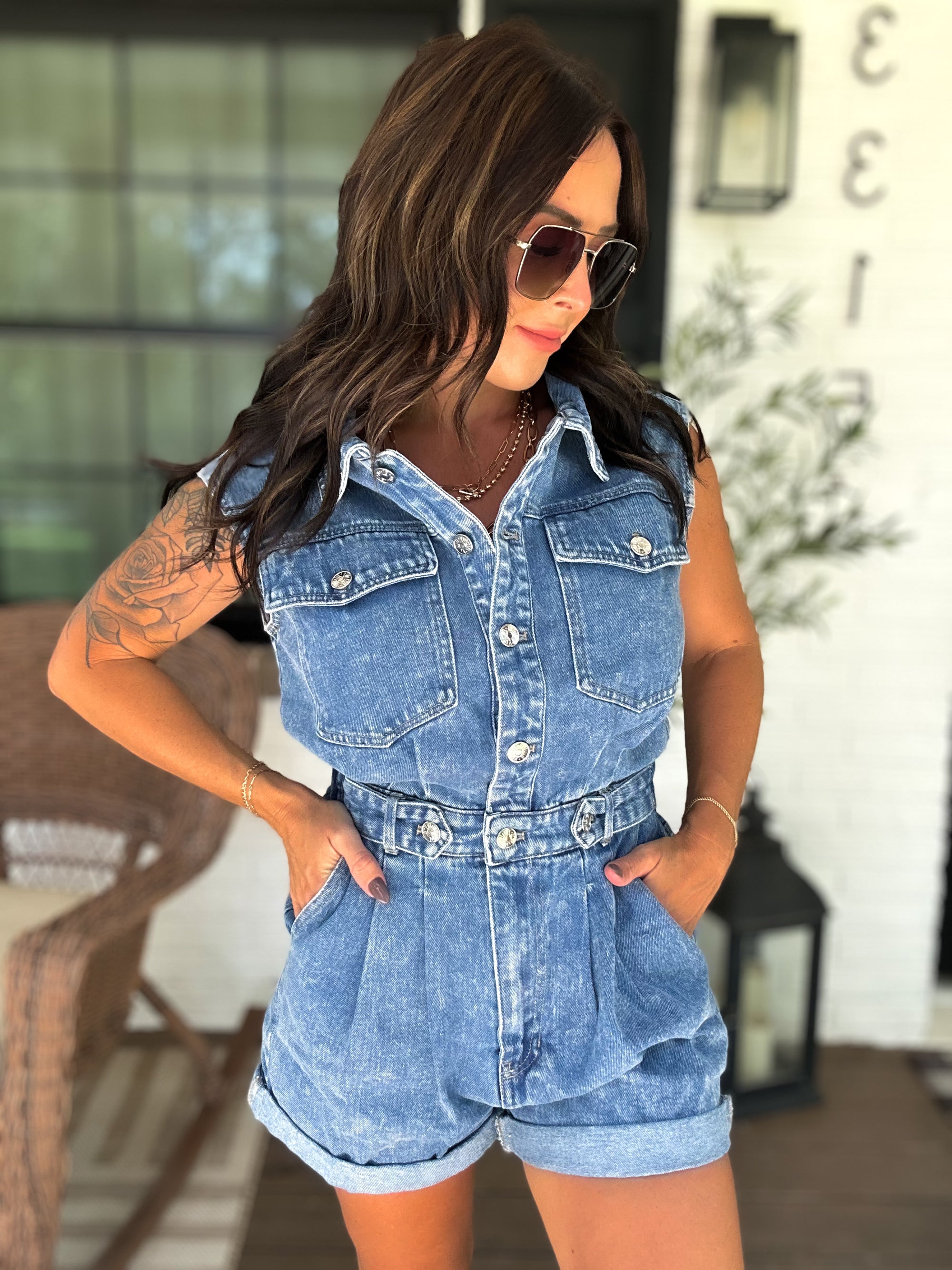 Danielle Washed Denim Romper