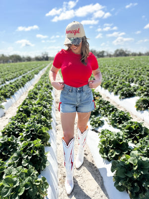 Mavis High Rise Side Ribbon Denim Shorts
