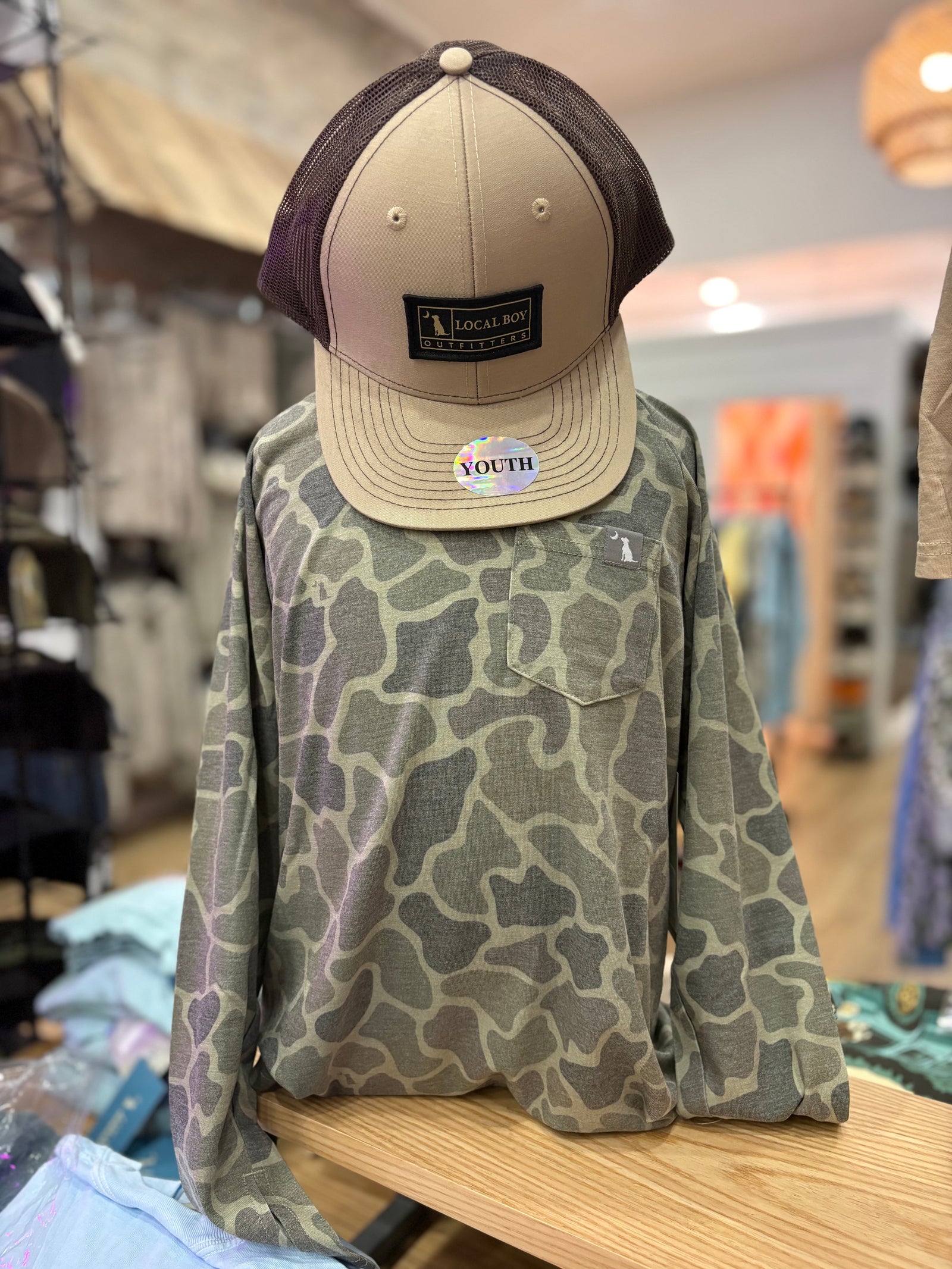 Youth Local Boy Long Sleeve Heather Blend Crew - Brush Camo