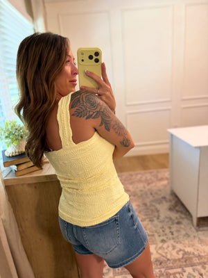 Clara Lace Textured Square Top - Banana