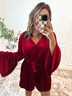 Life Of The Party Velvet Romper - Wine