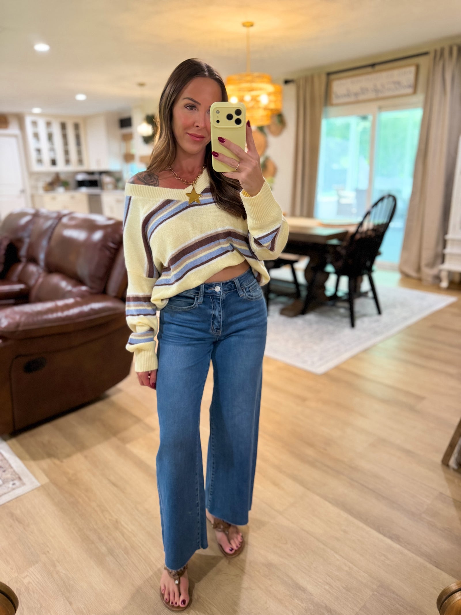 Angie Striped VNeck Sweater