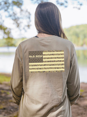Old Row 80s Camo Flag Long Sleeve Tee - Khaki