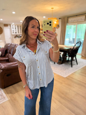 Evie Striped Short Sleeve Collared Top