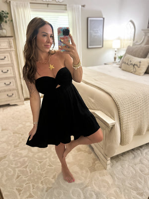 Tatum Strapless Open Back Ruffle Dress - Black