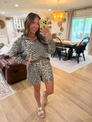 Lilly Leopard Print Terry Cloth Quarter Zip