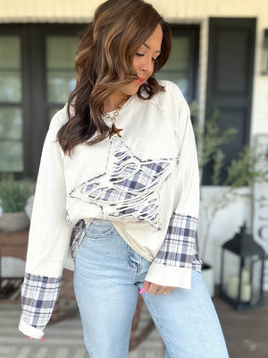 Molly Distressed Plaid Star Top