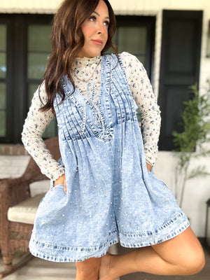 Alyssa Denim Pearl Romper - Denim - QUICK PREORDER