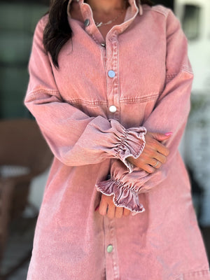 Millie Denim Button Down Dress - Brick