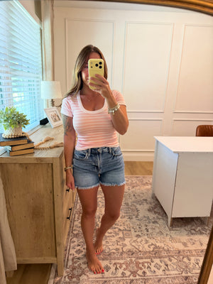 Mandi Striped Scoop Neck - Icy Pink