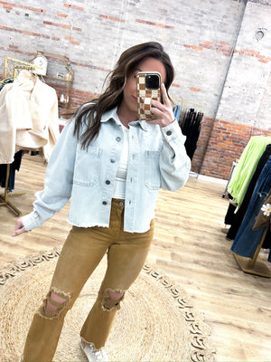 Baby Let's Roll Cropped Denim Shacket
