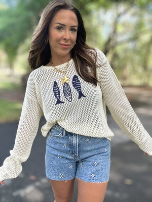 Melanie Super High Rise Daisy Embroidered Shorts