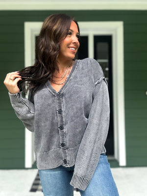 Josie Button Front Cardigan - Black