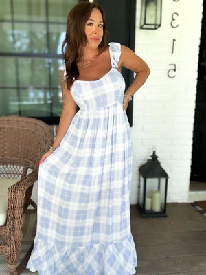All Too Well Gingham Lace Up Maxi Dress