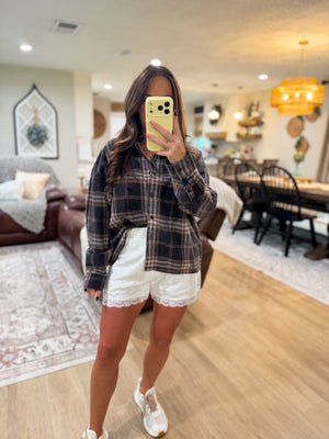 Noel Boxy Fit Plaid Button Down - Black