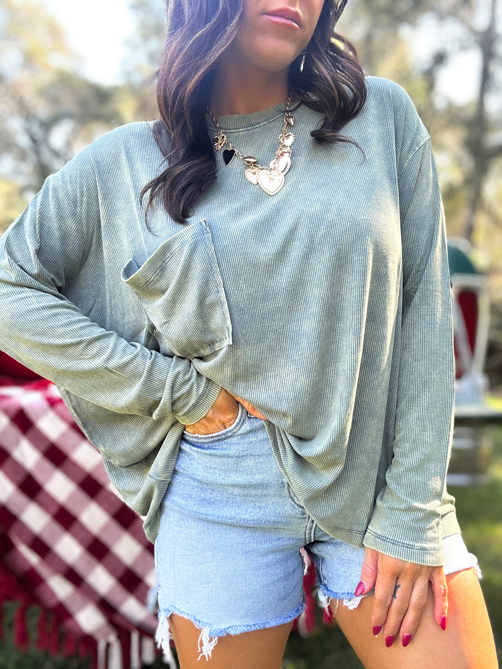 DOORBUSTER - Remi Ribbed Dolman Top - Ash Jade