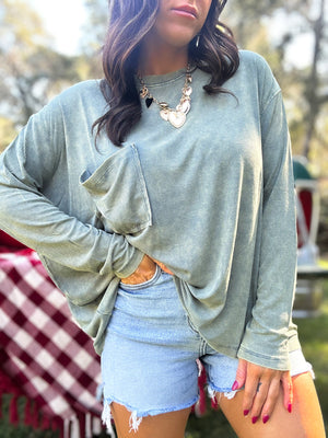 DOORBUSTER - Remi Ribbed Dolman Top - Ash Jade