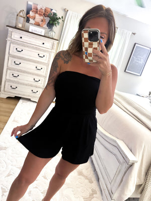 Chasing Happiness Strapless Romper - Black