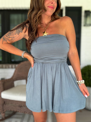 No Worries Strapless Romper - Ash Olive