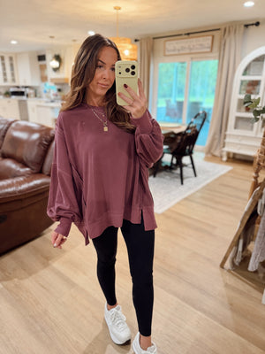 Jonnie Oversized Stone Washed Pullover - Cherry
