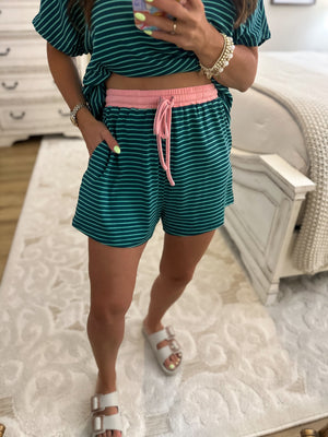 Nikki Oversized Striped Knit Top - Teal/Blush