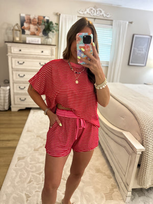 Nikki Striped Knit Shorts - Red/Pink