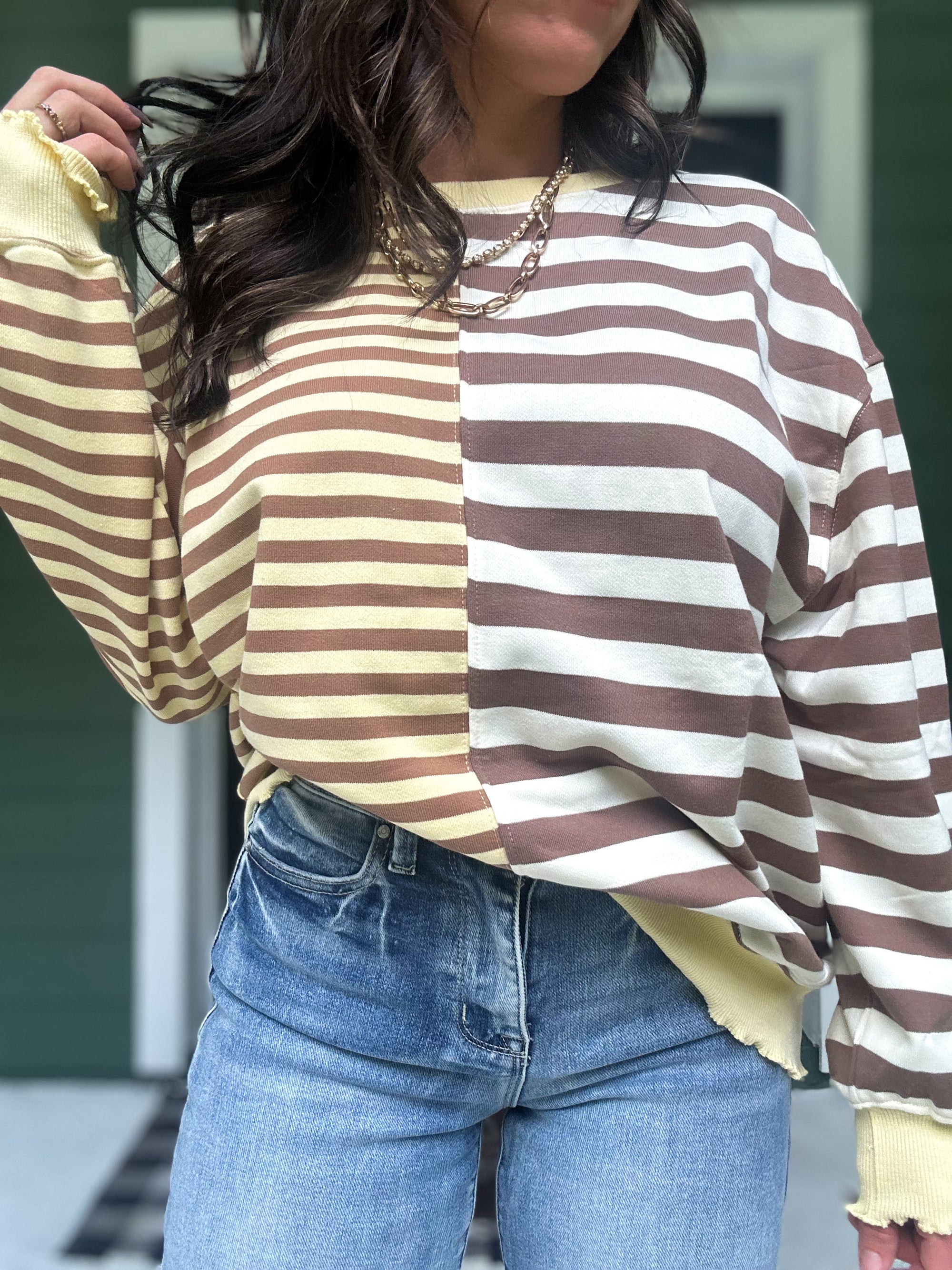 Drea Contrast Striped French Terry Top - Yellow