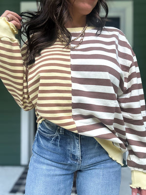 Drea Contrast Striped French Terry Top - Yellow