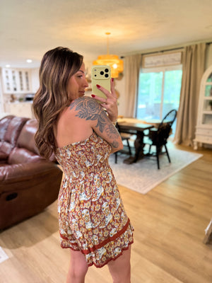 Etta Smocked Strapless Boot Printed Romper - Clay