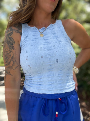 Dana Floral Edge Top - Baby Blue