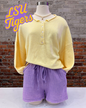 Sunshine Awaits Acid Washed Gauze Shorts - Lavender