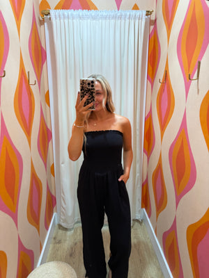 Britt Strapless Smocked Waist Jumpsuit