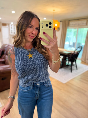 Jillian Cable Knit Sleeveless Sweater - Indigo