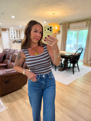 Randi Striped Square Neck Crop Top - Brown