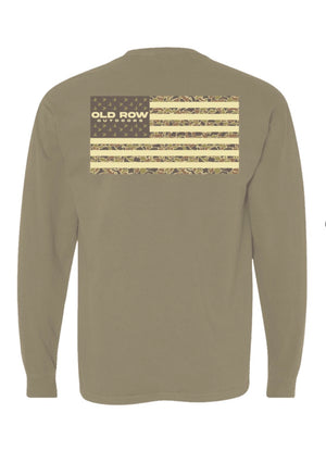 Old Row 80s Camo Flag Long Sleeve Tee - Khaki