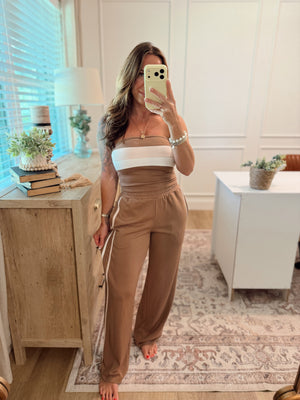 Ashlyn Contrast Piping Pants - Brown